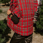 Red Plaid Ruffle Puff Sleeve Down Vest
