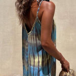 V-neck Printed Loose Lace-up Jumpsuit