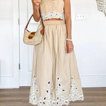 Vacation Season Floral Eyelet Poplin Tank and High Rise Elastic Waist Midi Skirt