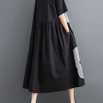Loose Short Sleeves Buttoned Floral Printed Lapel Collar Midi Dresses
