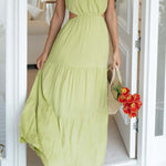 Sleeveless Open Waist Panel Layered Long Swing Dress