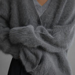 Solid Color Loose V-neck Long-sleeved Lazy Knitted Cardigan