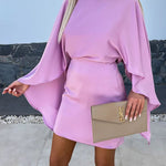 Beautiful Wings Satin Butterfly Sleeves Elastic Waist Formal Mini Dress