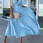 Deep V hollow large skirt slit suspender dress
