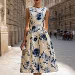 Sleeveless Floral A-Line Midi Dress