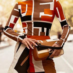 Long Sleeves Skinny Geometric Printed High Neck T-Shirts Tops