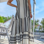Sexy Vacation Geometric Print Backless V Neck Sling Dress Dresses