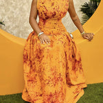 Bodycon Sleeveless Pleated Zipper Round-Neck Maxi Dresses