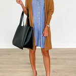 Down Short Sleeves Striped Shirt Dress
