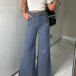 High Waisted Loose Buttoned Split-Joint Jean Pants Bottoms