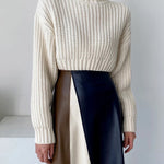 A-Line High Waisted Asymmetric Contrast Color Split-Front Skirts Bottoms