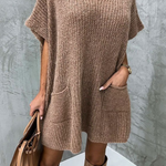 Margovil Oversized V Neck Short Sleeves Pocketed Poncho Sweater