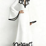A-Line Flared Sleeves Abstract Printed Contrast Color Hollow Line Split-Joint Stand Collar Maxi Dresses