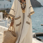 Striped Print V-Neck Casual Loose Pocket Maxi Dress