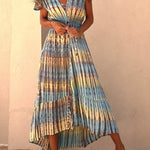 Lorina Tie-dye Print Button Smocked Waist Backless Midi Dress