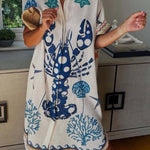 Unique Lobster Ocean Print Shirt Midi Dress