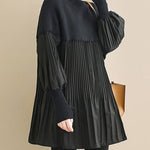 Knitting Pleats Split-Joint High-Neck Pullover Top