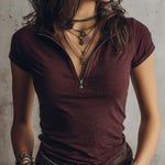 Classic Zip-Neck Snow-Wash Knit Top