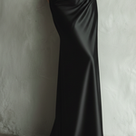 Women's Black Satin Fabric Cowl-Neck Maxi Dress With Ruched Bodice