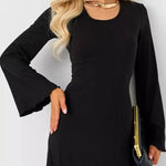 Long Sleeves Pleated Ruffled Solid Color Split-Joint Round-Neck Maxi Dresses