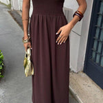A-Line High Waisted Pleated Solid Color Split-Joint Tube Midi Dresses