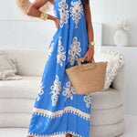 Loose Sleeveless Printed Split-Joint Spaghetti-Neck Maxi Dresses