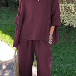 Casual Solid Color Loose Top & Pants Cotton Linen Two-piece Set