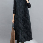 Simple Split-Joint High-Neck H-Line Quilted Midi Dress