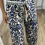 GALA waist tie ethnic totem pattern trousers