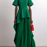A-Line High Waisted Pleated Solid Color Split-Joint Round-Neck Maxi Dresses
