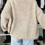Explore Autumn Knit Open Front Long Balloon Sleeve Loose Cardigan