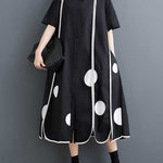 A-Line Half Sleeves Buttoned Pockets Polka-Dot Split-Front Split-Joint Lapel Midi Dresses Shirt Dress