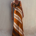 Always Falling Satin Ethnic Print Smocked Back Midi Dress