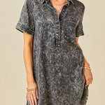 A-Line Loose Fringed Pleated Pockets Split-Joint Lapel Mini Dresses