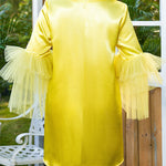 Half Sleeves Loose Shiny Solid Color Split-Joint Tulle Round-Neck Mini Dresses