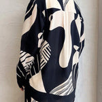Long Sleeves Loose Contrast Color Pockets Printed Blouses&Pants Suits