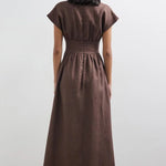 Della Linen Blend Short Sleeve Fitted Waist Maxi Dress