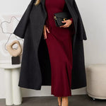 Long Sleeves Pleated Ruffled Solid Color Split-Joint Round-Neck Maxi Dresses