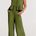 Sleeveless pleated vest wide-leg cropped pants casual suit
