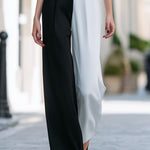 Black & White Halter Neck Colorblock Wide-Leg Jumpsuit
