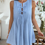 A-Line Loose Pleated Solid Color Tied Round-Neck Mini Dresses Vest Top