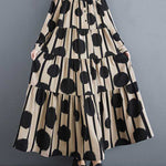 A-Line Long Sleeves Buttoned Pleated Polka-Dot Split-Joint Stand Collar Maxi Dresses Shirt Dress