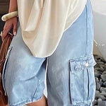 Loose Wide Leg Pockets Split-Joint Denim Half Pants