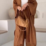 Fashion Long Slit Cardigan Casual Two-Piece Set