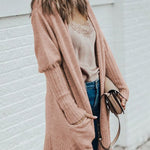 Smoke Gray Ribbed Trim Pocket Long Cardigan