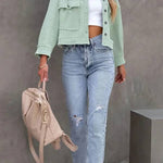 Women's Waffle Cardigan Short Top Jacket