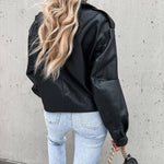 Stylish Leather Lapel Pocket British Style Cropped Jacket