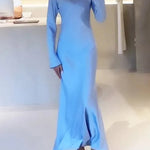 A-Line High Waisted Solid Color Round-Neck Maxi Dresses