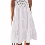 A-Line Loose Hollow Pleated Solid Color Split-Joint Round-Neck Mini Dresses