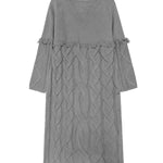 Long Sleeves Loose Solid Color Split-Joint Tasseled V-Neck Midi Dresses Sweater Dresses